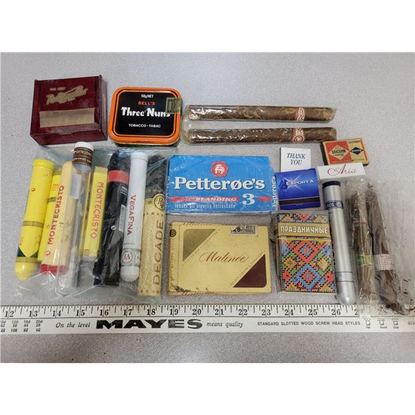 Huge vintage tobacco lot cigar cases, tobacco tins etc