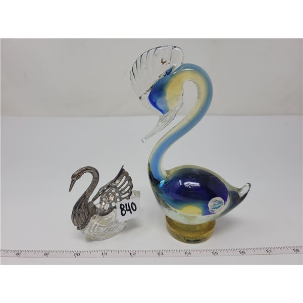 2 swans - 1 Murano Italy & 1 Birks