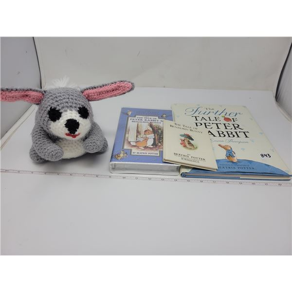 3 Beatrix Potter - one sealed & hand knitted bunny
