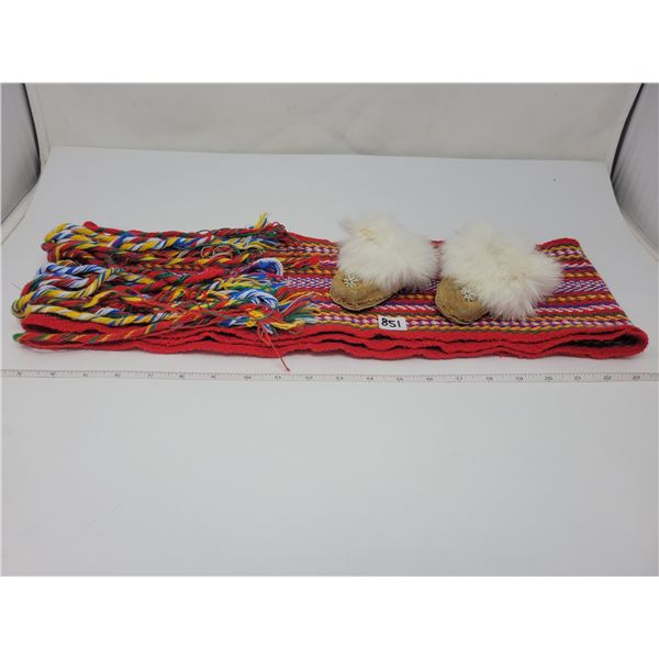 Baby moccasins 4 inches long & Metish sash