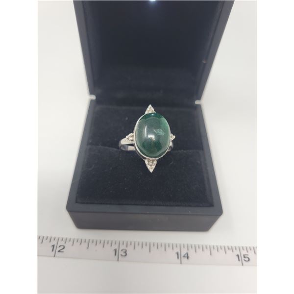 Dark green Zoisite ring - approx 3 karats with crystal in the middle - .925 silver mount - size 10.5