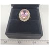 Image 1 : 14k gold electro plated pink tourmaline ring approx. 5 karat - surrounded by 20 white Tourmaline - s