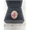 Image 2 : 14k gold electro plated pink tourmaline ring approx. 5 karat - surrounded by 20 white Tourmaline - s