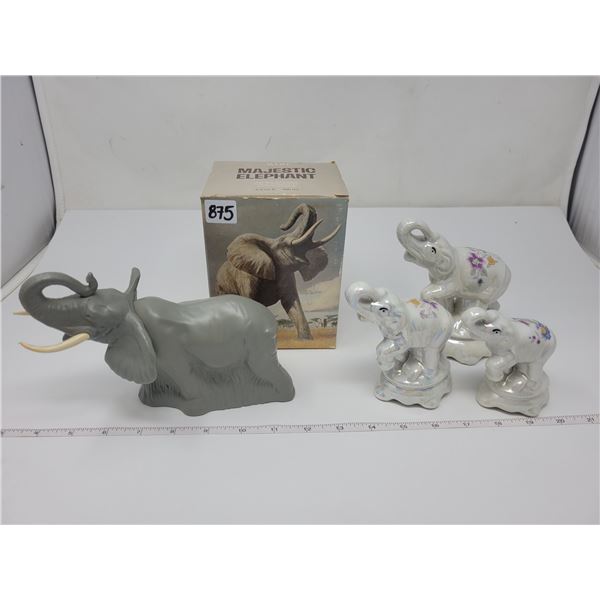 Avon majestic elephant (full) & 3 elephant figurines