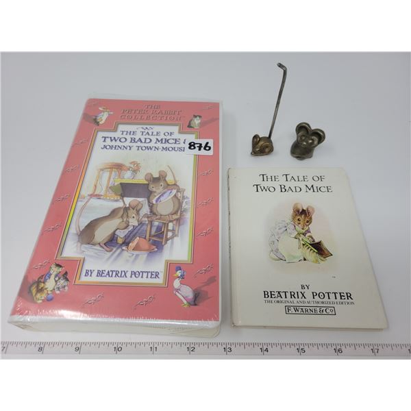 Beatrix Potter - book & movie (sealed) & 2 brass mice