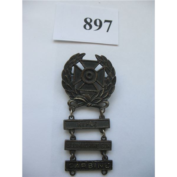 WORLD WAR II MARKSMEN BADGE - RIFLE- SUBMACHINE GUN - CARBINE BARS - 2 BARS MARKED STERLING