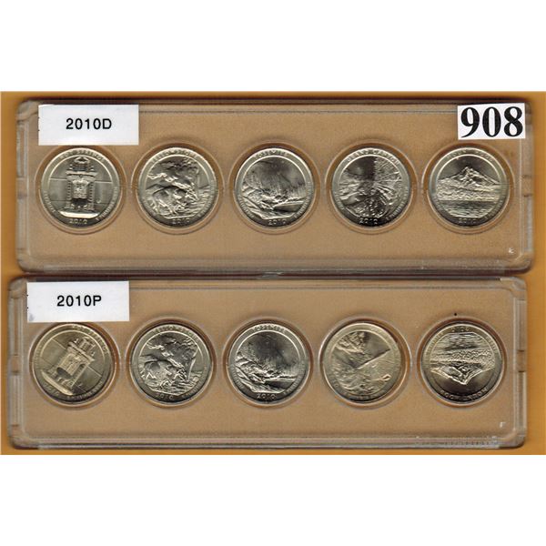 2010 UNTIED STATES NATIONAL PARKS QUARTER SETS - P & D MINT MARKS - Uncirculated