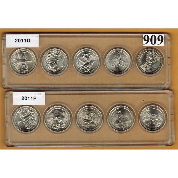 2011 UNITED STATES NATIONAL PARKS QUARTER SETS - P & D MINT MARKS - Uncirculated