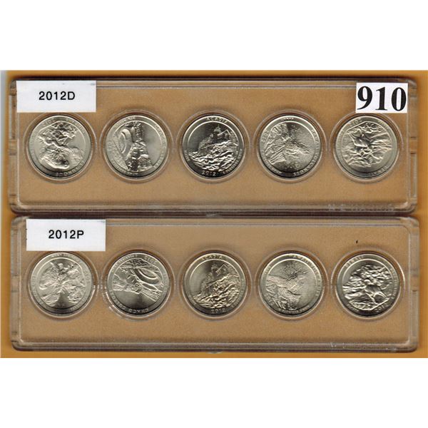 2012 UNITED STATES NATIONAL PARKS QUARTER SETS - P & D MINT MARKS - Uncirculated