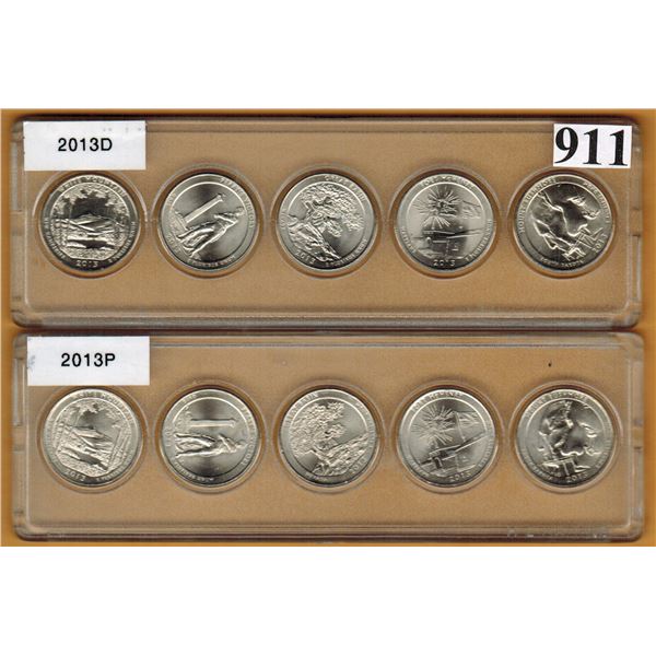 2013 UNITED STATES NATIONAL PARKS QUARTER SETS - P & D MINT MARKS - UNCIRCULATED