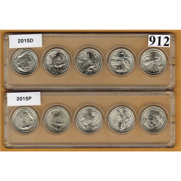 2015 UNITED STATES NATIONAL PARKS QUARTER SETS - P & D MINT MARKS - Uncirculated