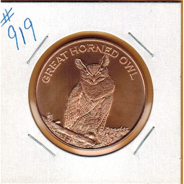 1OUNCE COPPER  .999 FINE - GREAT HORNED OWL