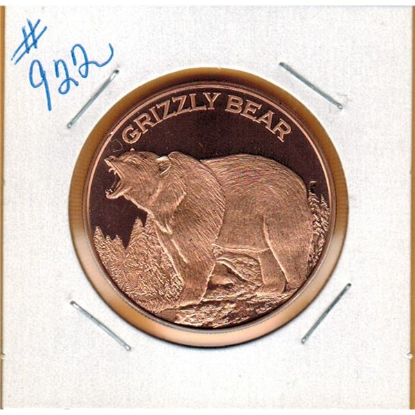 1 OUNCE COPPER  .999 FINE - GRISSLY BEAR