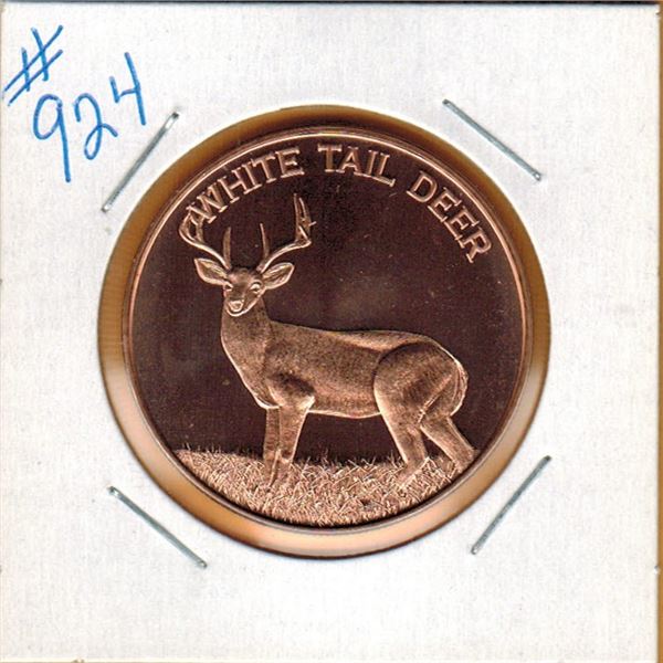1 OUNCE COPPER  .999 FINE - WHITE TAIL DEER