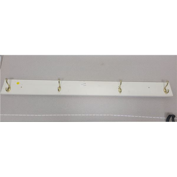 48" long home made coat rack with 4 double brass hooks