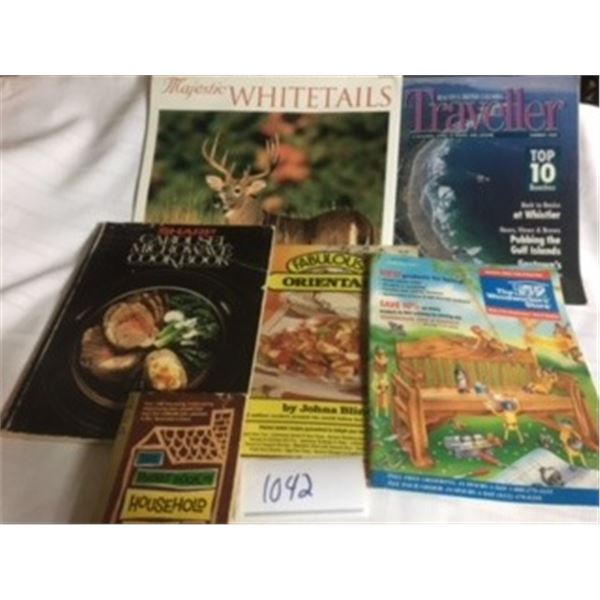 1042-LOT OF 6 COOKBOOKS,CALENDAR, WOODWORKING HANDBOOK, AND BC TRAVEL GUIDE