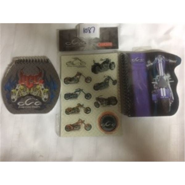 1087-LOT OF 3 2005 ORANGE COUNTY CHOPPERS NOTE BOOKS AND MAGNETS. FACTORY SEALED.