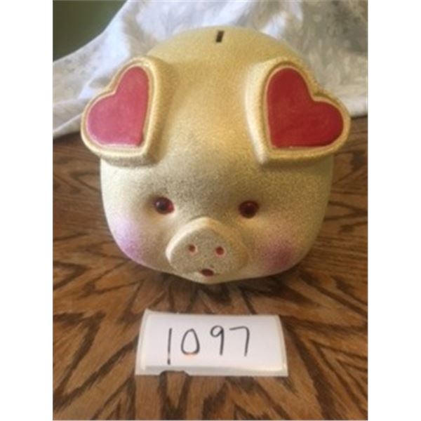 1097-GOLDEN PIG GLASS PIGGY BANK  8X5 INCHES