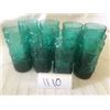 Image 1 : 1110-GREEN GLASS FLORAL MOTIF SET OF 8 GLASSES