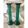 Image 1 : 1113-GREEN GLASS CANDLESTICKS 7 IN TALL