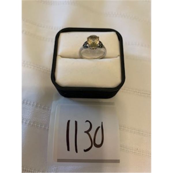 925 SILVER RING SIZE 7  CHAMPAGNE  TOPAZ/BLACK MARCASITE