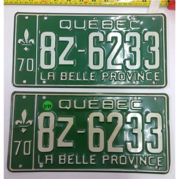 Pair 1970 Quebec Licence Plates