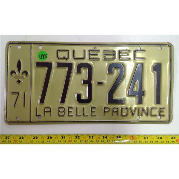 1971 Quebec Licence Plate