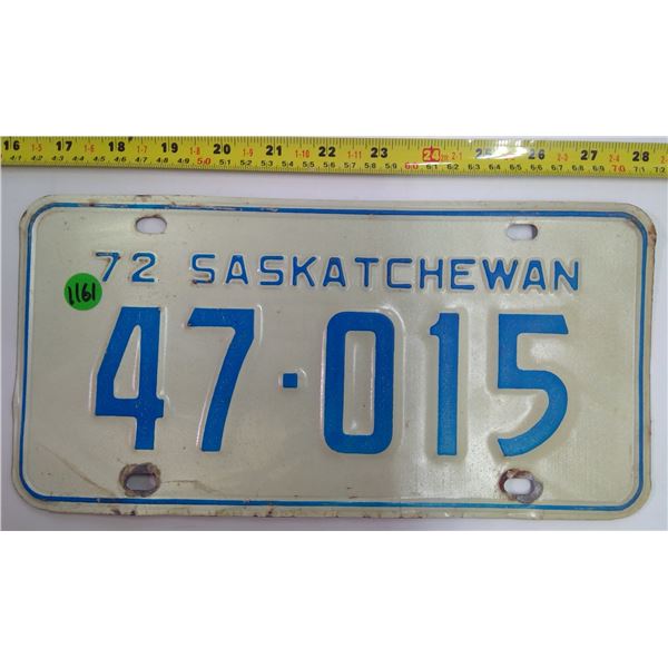 1972 Sask Licence Plate