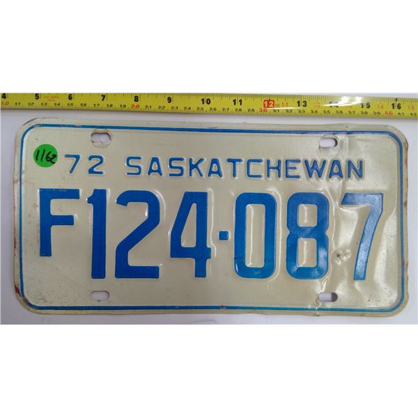 1972 Sask Licence Plate