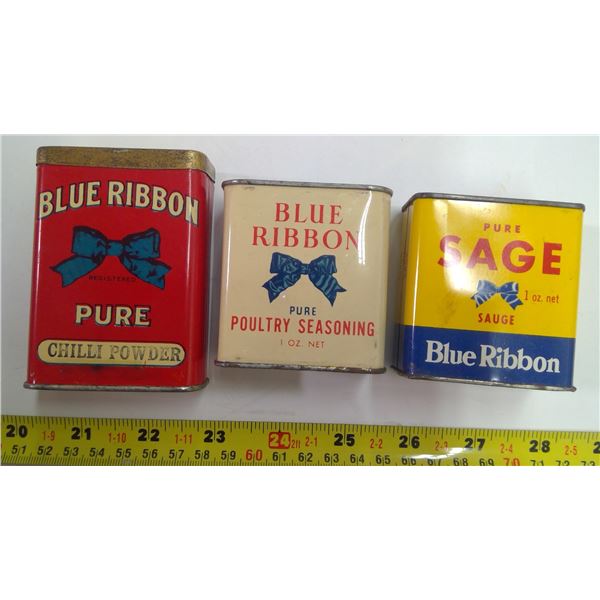 3x Blue Ribbon Spice Tins