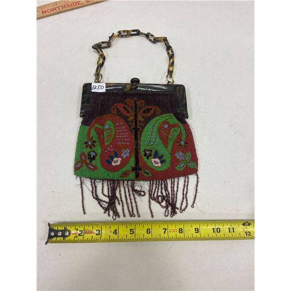 beaded purse Bake-lite handle very old great condition comes with mirror