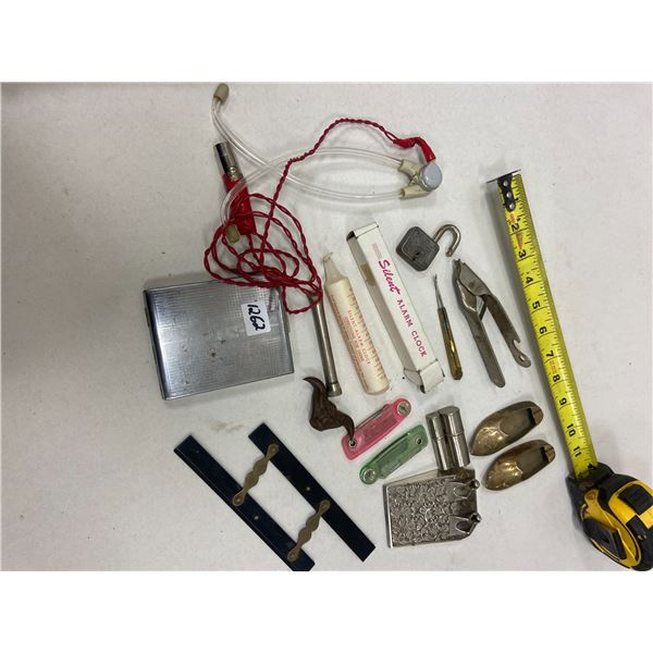 Lot of collectibles - cig holder, match safe, brass & silver plated pieces