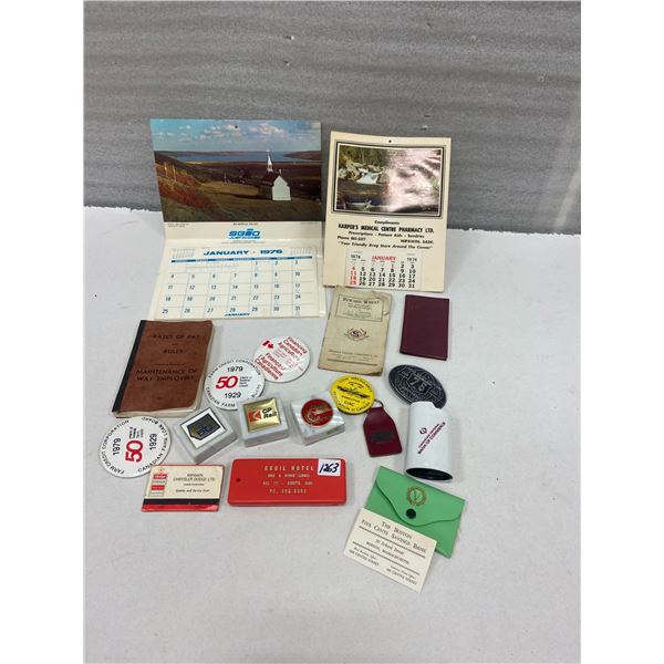 Lot of advertising pieces - calendars, paper weights, lighters, literature etc