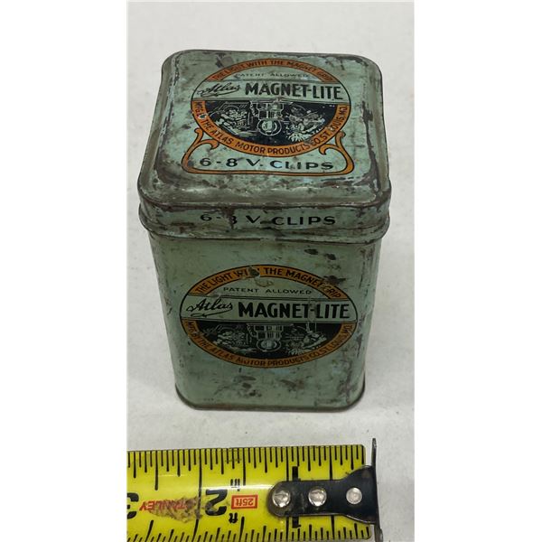 Magnet lite - in original tin 1920's Atlas Motor Products 6 8 volt clips