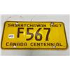 Image 1 : 1967 Sask centennial license plate - low digits 567