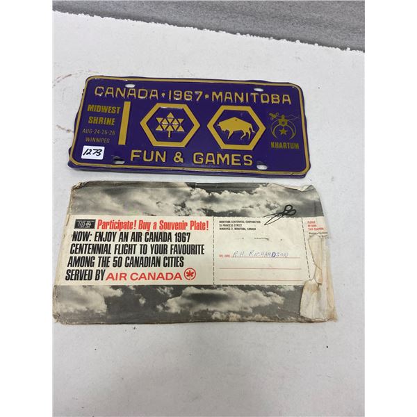 1967 Manitoba centennial plate - original paper sleeve