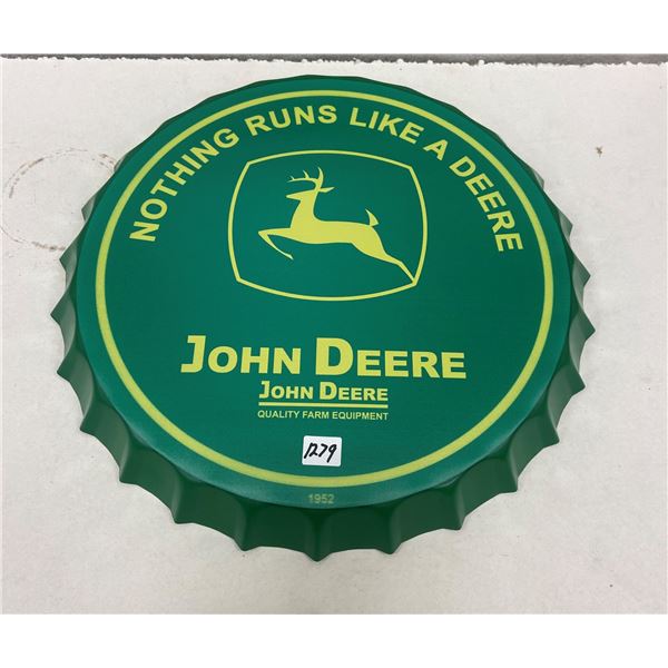 John Deere tin sign - repro bottle cap style 16"