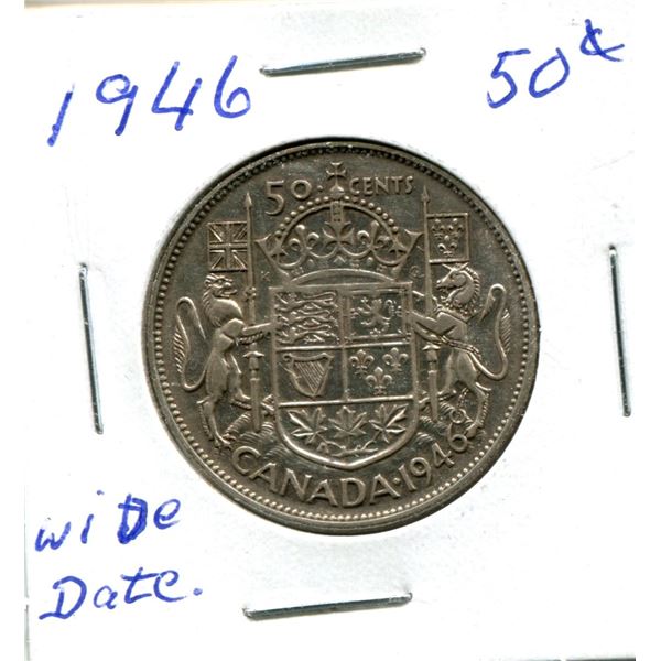 Silver 50 Cent Coin 1946 Wide Date