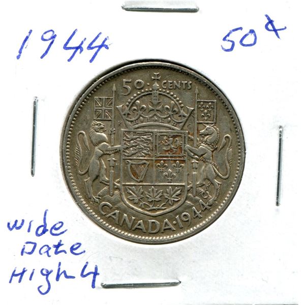 Silver 50 Cent Coin 1944 Wide Date High 4