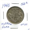 Image 1 : Silver 50 Cent Coin 1943 Narrow Date vf30