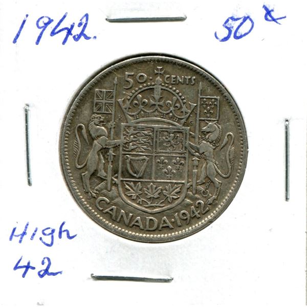 Silver 50 Cent Coin 1942 High 42