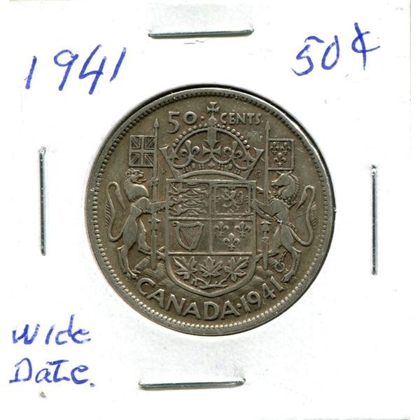Silver 50 Cent Coin 1941 Wide Date
