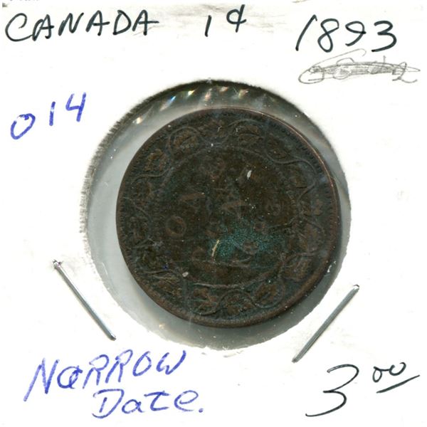 Large One Cent 1893 Coin