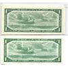 Image 2 : 2X 1954 Canadian $1.00 One Dollar bills
