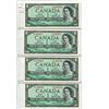 Image 1 : 4X 1954 unc Canadian $1.00 One dollar bills