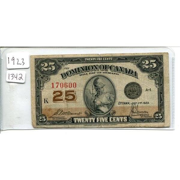 1923 Dominion of Canada 25¢ twenty five cent shinplaster