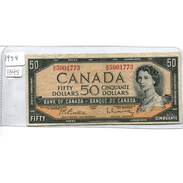 1954 Canadian $50.00 Fifty Dollar bill