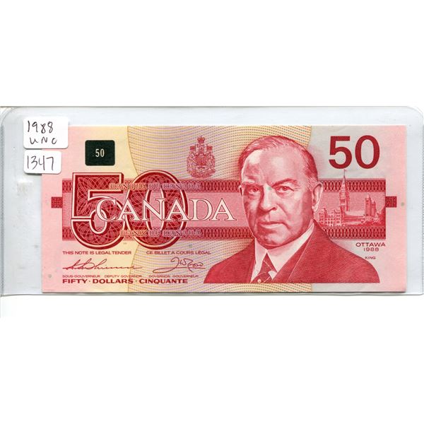 1988 unc. Canadian $50.00 fifty dollar bill
