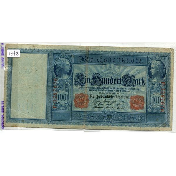 Reichsbanknote old German bill