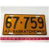 Image 1 : 1942 Saskatchewan license plate